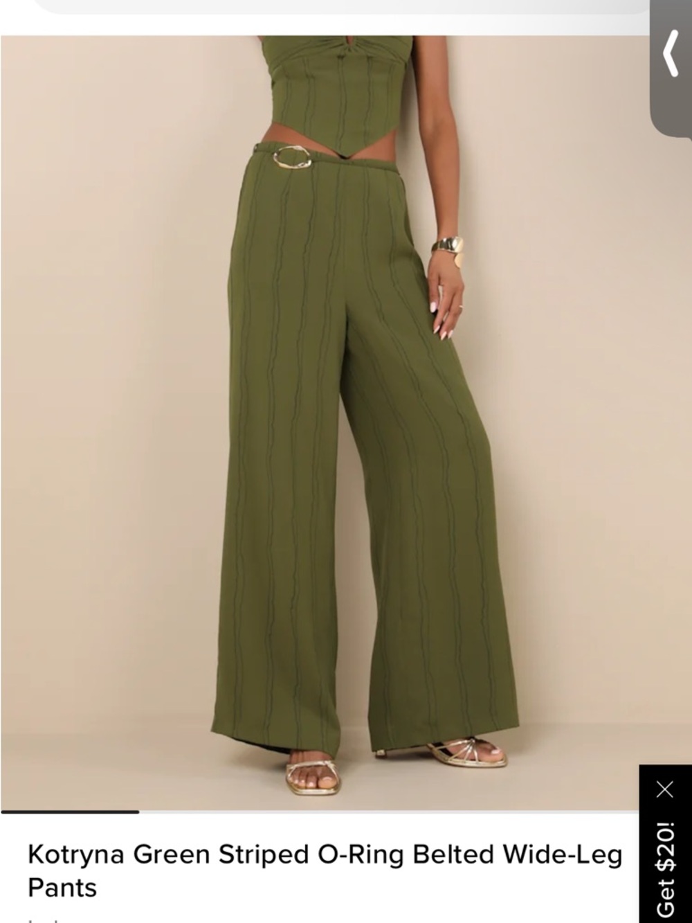 Lulu's Olive Green Striped Wide-Leg Pants with O-Ring Belt